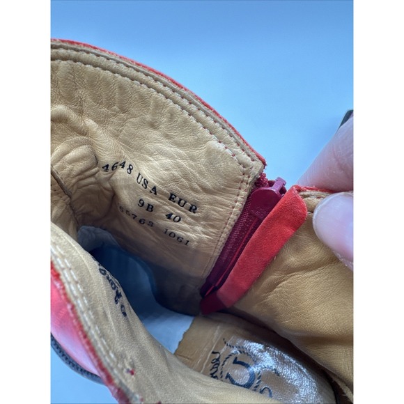 Women's Lucchese Charlie 1 Horse Red Ankle Boots Snip Toe Cowboy Zip Sz 9b - Picture 8 of 10